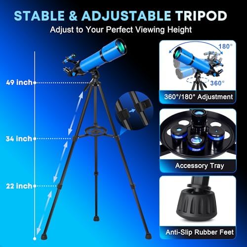 Hawkko Telescope for Adults & Kids, 80mm Aperture 600mm High Powered Telescope for Astronomy Beginners - Refractor Telescopes with AZ Tripod, Phone Adapter and Portable Bag for Moon Observation - Image 6