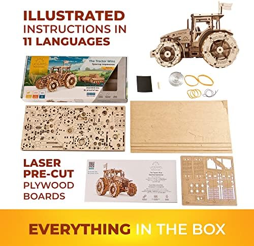 UGEARS The Tractor Wins Model Kits - Spring - Driven Model Tractor Kits to Build with Folding Paper Tank - 3D Wooden Tractor Model Kit for Self - Assembly - Mechanical 3D Puzzles for Adults and Kids - Image 6
