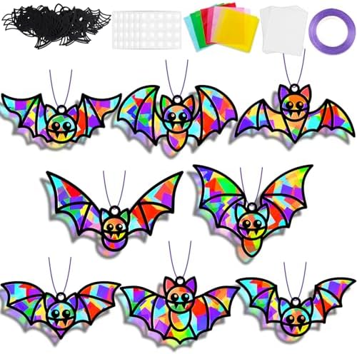 QOUBAI 32 Sets Halloween Bats Suncatchers Craft Kit DIY Window Stained Glass Effect Halloween Bats Paper Crafts Home School Classroom Decoration Kid Birthday Gift Creative Art Project Activity Game by QOUBAI