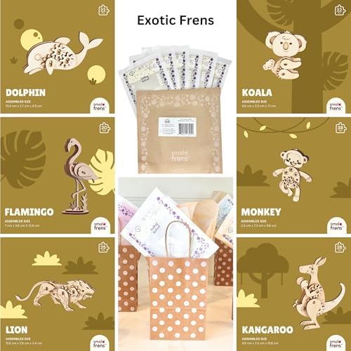 3D Wooden Puzzles for Kids Ages 8+, 6 Pack Animal Puzzles, FSC-Certified Wood, Plastic-Free Toy, STEM Kit for Kids Teens Adults, Wood Craft Model Kit, Individually Wrapped Party Favors - Exotic Frens - Image 2