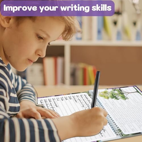 gisgfim Grooved Cursive Handwriting Workbook Magic Reusable Grooved Cursive Handwriting Practice Guided Tracing with Disappearing Ink Pens for Beginners Kids Learning Activities Supplies (Poems) - Image 6