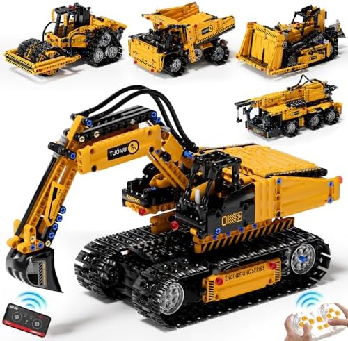 DOLIVE 5 in 1 STEM Building Block Set, App & Remote Control Construction Vehicle Kit, DIY Excavator Crane Truck Bulldozer Roller, Educational Birthday Gift for Kids 8-14 Years Old by DOLIVETOYSOFFICIAL