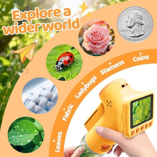 1600X Microscope for Kids, 2.0" Screen Toddler Toy, Yelllow - Image 5