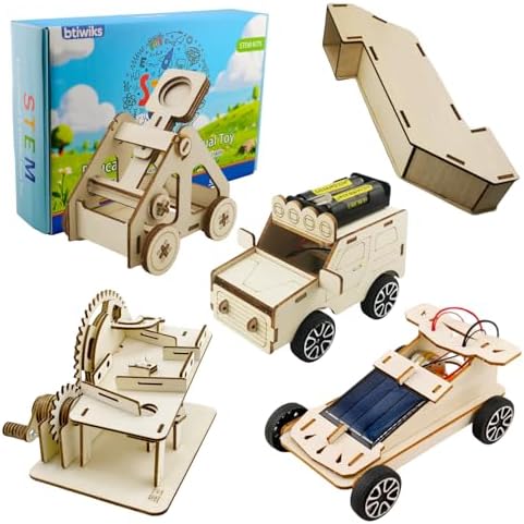 5 in 1 DIY Wooden STEM Kit, Self Assembly Science Experiment Toys, Build Solar Car,Electric Truck,Catapult,Marble Maze,Periscope,Educational Engineering Gift for Kids Boys Girls 8-14 by Unknown