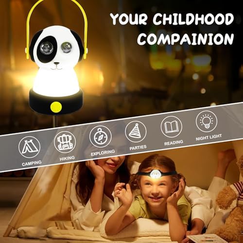 Outdoor Kids Camping Lanterns & Headlamp Set, Battery Powered Night Light, Lightweight LED Equipment, Birthday Christmas Gift (Dog Set) - Image 6