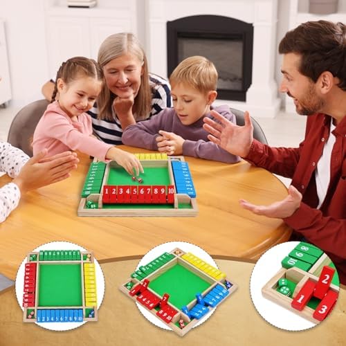 1-4 Players 12IN Large Shut The Box Dice Game, 10 Numbers Traditional Wooden Pub Bar Board Family Table Mat Game Dice for Adults - Image 5