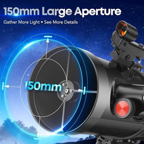 MEEZAA Telescope, 150EQ Newtonian Reflector Telescope for Adults Astronomy Beginners, Professional Astronomical Telescopes with Equatorial Mount, Tripod, Phone Adapter, Moon Filter and Large Carry Bag - Image 2