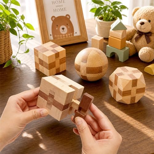 4 Pack Wooden Puzzle Brain Teasers Toy for Kids 3D Puzzles for Teens - Image 6