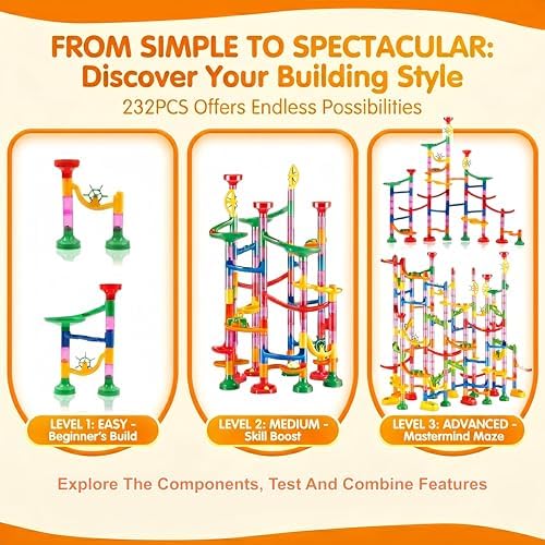 232 PCS Marble Run, STEM Building Toys with 45 Colourful Plastic Marbles - Image 2