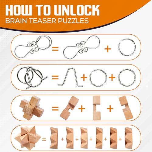30pcs Metal & Wooden Brain Teaser Puzzles Set, 3D Brain Teasers Wire Puzzles for Adults Teens Kids, Educational IQ Unlock Interlock Puzzle, Entertaining & Thoughtful Gift Set - Image 6