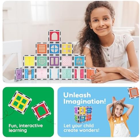 PicassoTiles 40pcs Magnetic Tiles Clip-in Window and Door Expansion Set, Magnetic Block Add-ons, Magnet Building Construction Toys, STEM Education Learning Block for Toddler Boys and Girls 3+ PTW40 - Image 5