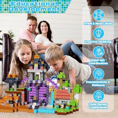 150PCS Magnetic Blocks - Magnet Building Blocks, Stacking Magents Cubes Toys Forest Dark Castle Set, STEM Montessori Sensory Toys for Kids Boys and Girls Ages 3 4 5 6 7 8 9 10+ Birthday Gifts - Image 6