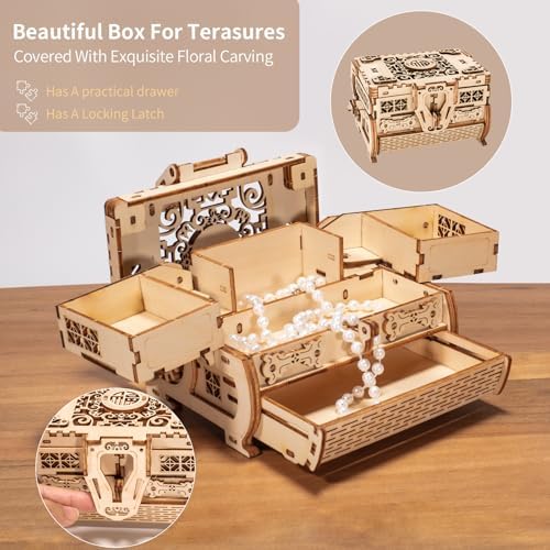 3D Wooden Puzzles for Adults, Treasure Box, DIY Mechanical Model Kits for Adults and Kids to Build, Creative Gift for Women or Men Birthday, Christmas (Treasure Box) - Image 3