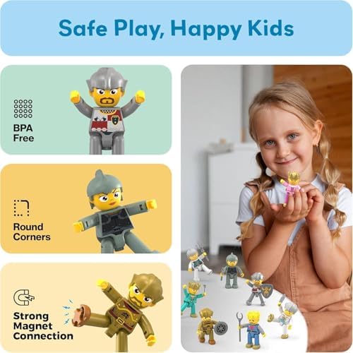 Picasso Toys Magnetic Action Figures Medieval King and Knights Character for Building Blocks Tiles Construction Toddler Toy Set Magnets Expansion Pack Educational STEM Pretend Playset PTA13 - Image 6