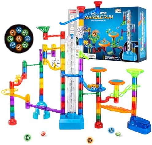 152pcs Glowing Marble Run Kit with Double Tracks Motorized Spiral Lift,2 Stunt Trampolines,30 Glow in The Dark Plastic Marbles & More. Building Project Toys, STEM Gifts for Boys&Girls. by Unknown