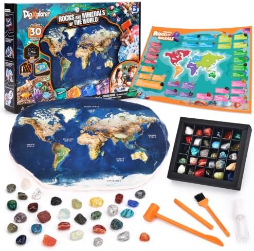 CubicFun World Map Gemstone Dig Kit for Kids 8-12, 30 Rocks & Minerals by CubicFun