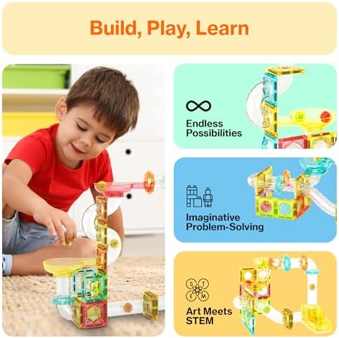 PicassoTiles Magnet Tile Building Block 80pc Marble Run Race Track Travel Size Pretend Play Toy With Launcher Lifter STEM Education Learning Magnetic Tiles Construction Kit School Boys Girls 3+ PTMG80 - Image 4