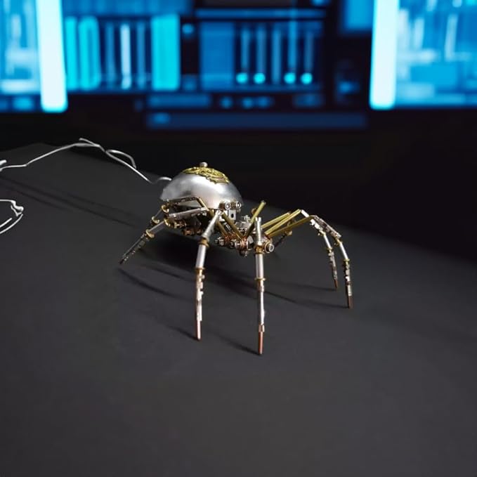 Steampunk Metal Insect Bug Mechanical Sculpture Insect 3D Metal Puzzle Spider Model Handmade for Man Entomology Learning,Gifts for Birthday(Long-Tailed Spider)