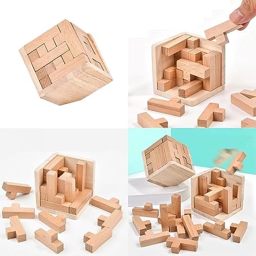 Wooden Brain Teaser Puzzles Box Brain Teasers Wooden Puzzle T-Shaped Geometric Intellectual Jigsaw Logic Cube Puzzles Mind Games for Kids and Adults - Image 2