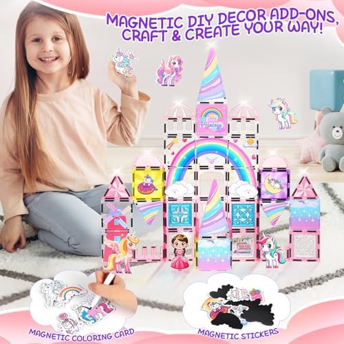 Magnetic Tiles Unicorns Princess Castle with 5 Dolls & Magnetic Decors Kit - Image 3