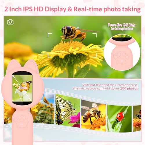 Mafiti Microscope for Kids Mini Pocket Handheld Kids Microscope Educational Science Kit Toys Xmas/Birthday Gifts for Aged 3-12 Girls Boys,Pink - Image 3