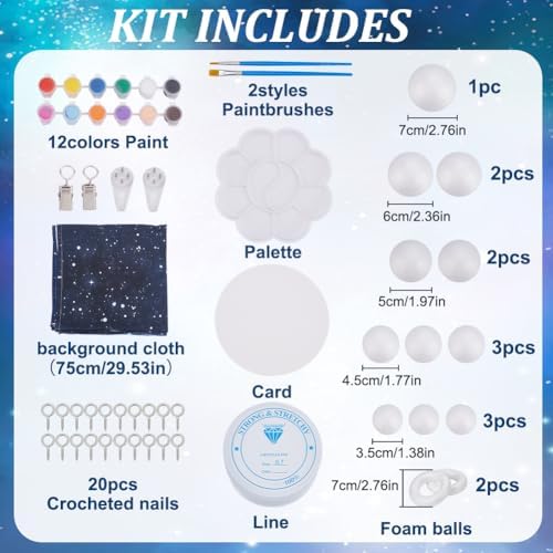 WEBEEDY Solar System Foam Ball Kit for Crafts,DIY System Project Kit Include Foam Balls Pigments Brushes Starry Sky Background Cloth for Hanging Space Project Party Decor Christmas Birthday Gift - Image 2