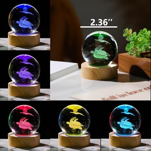 3D Sea Turtle Gifts for Women Crystals Ball 60mm - Sea Turtle Figurines Decor Glass Animals Figurine Turtle Decor Stuff for Anniversary Birthday for Best Friend Turtle Lovers Keepsake Paperweight - Image 3