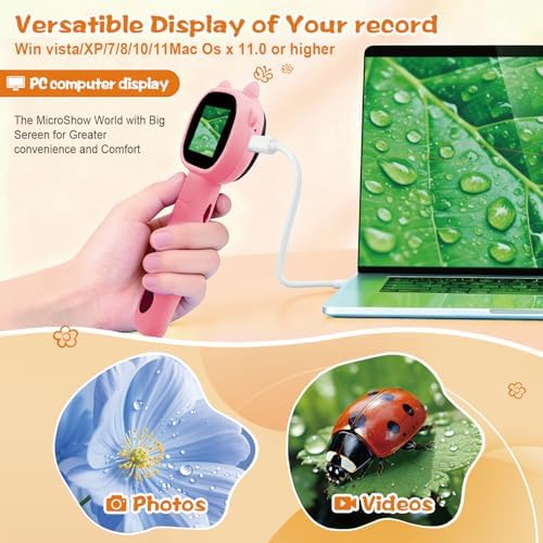 Microscope for Kids - 2.4" Screen Mini Pocket Handheld Microscope for Toddlers-STEM Educational Science Kit Toys for Christmas Birthday Gifts Science Kit Toddler for Boys Girls Aged 3-12 (Pink) - Image 3