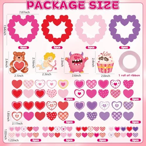 Lonfliness 24 Sets Valentines Wreath Craft for Kids DlY Hanging Decor Valentine's Day Heart Paper Wreath Craft Ornament with Heart Stickers Valentines Party Supplies for School Classroom Activities - Image 2