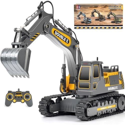 DOUBLE E Remote Control Excavator Toy Construction Toys Tractor Rechargeable Battery RC Vehicles Electric Truck Sandbox Digger Toys for Boys Girls Kids, Gray by DOUBLEE