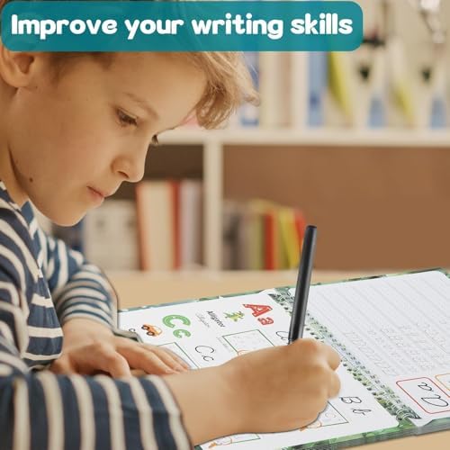 gisgfim Grooved Cursive Handwriting Workbook Magic Reusable Grooved Cursive Handwriting Practice Guided Tracing with Disappearing Ink Pens for Beginners Kids Learning Activities Supplies (Letters) - Image 6