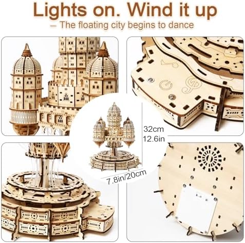 3D Wooden Puzzle for Adults – SkyCity Floating Castle Music Kit with LED Lights & Rotating Mechanism, DIY Mechanical Building Set, Hobbies Puzzle Models for Teens & Collectors - Image 2