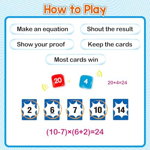 Aizweb Math Games for Kids - Addition, Subtraction, Multiplication, Division Flash Cards - Educational Learning Counting for Homeschool, Classroom, Travel - Indoor Outdoor Dice Family Game - Image 4