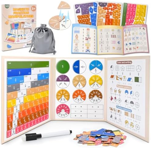Magnetic Fraction Manipulatives for Kids, Fraction Tiles & Circles with Magnetic Fraction Board, Dry-Erase Activities for Comparing & Learning Fractions, Elementary Classroom Math Teaching Aid by Unknown