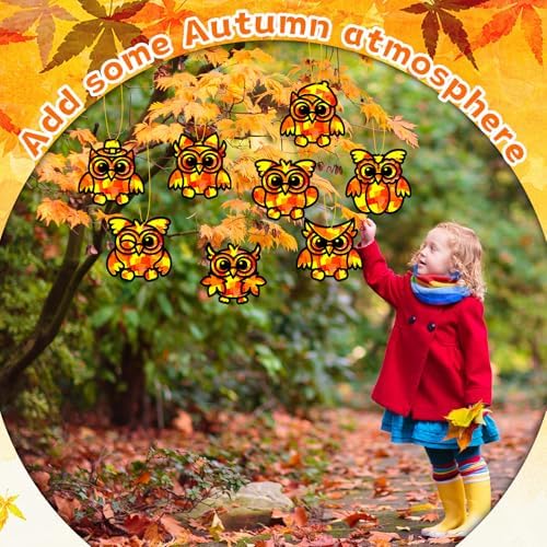 QOUBAI 32 Sets Fall Owl Suncatchers Craft Kit DIY Window Stained Glass Effect Autumn Owl Paper Crafts Home School Classroom Decoration Kid Birthday Gift Creative Art Project Activity Game - Image 6