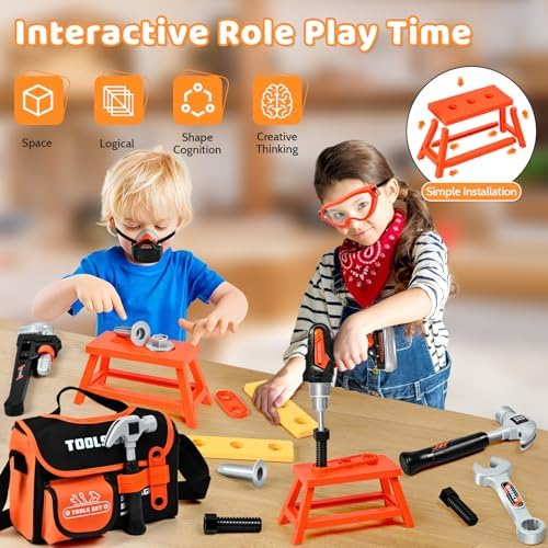 Kids Tool Set 49 PCS Toy Drill Kit with Tool Belt & Bag for Ages 3-8 - Image 6