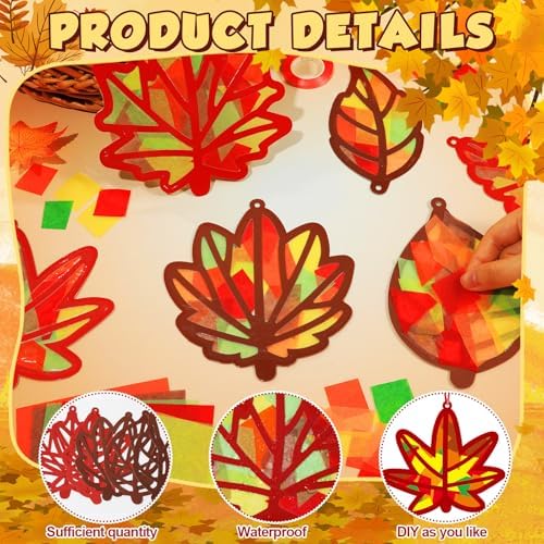Qyeahkj 36 Set Fall Maple Leaves Suncatchers Crafts Kit for Kids - Image 4