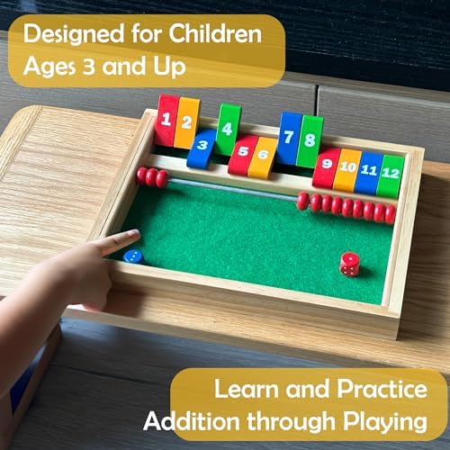 STERLING Games Kids Shut The Box Game for 2 Players | Wooden Math Toy Dice Game for Kids and Small Children | STEM Educational Toy for Learning Mathematics and Addition - Image 5