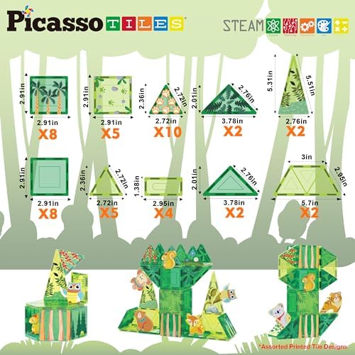 PicassoTiles Magnet Tile Building Blocks Forest Animal Theme Toy Set with 8 Character Action Figures Educational STEM Learning Construction Kit Pretend Play Magnetic Tiles Preschool Kids Ages 3+ PTQ16 - Image 5