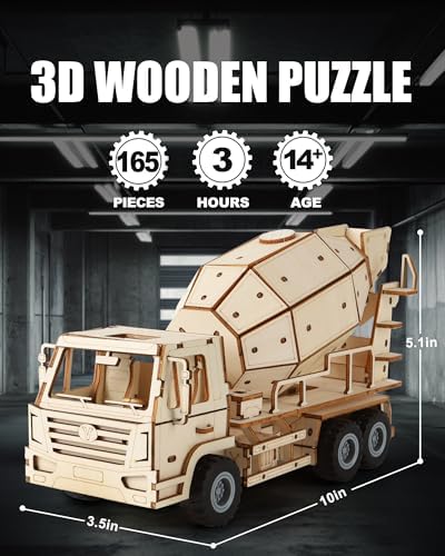 3D Wooden Puzzles Cement Mixer Truck for Adults to Build - Image 2