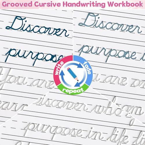 chiazllta Grooved Cursive Handwriting Workbook with Disappearing Ink Pens Magic Reusable Grooved Cursive Writing Practice for Beginners Kids Kickoff Workbook Homeschooling Supplies (Inspiring Quotes) - Image 4