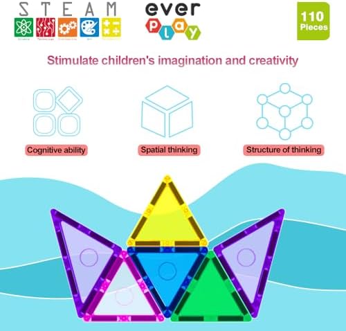 110 pc Magnetic Tiles with Car Set, Building Blocks Toys STEAM Educational Learning Magnet Toy Preschool Montessori Boys & Girls Smart Creative Kit Games Gifts for Age 3+ Kids Toddlers - Image 6
