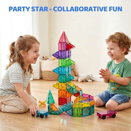 Bmag 130PCS Magnetic Tiles Building Blocks with 2 Cars | 3D Clear Magnet Blocks | STEM Preschool Toys for 3-9+ Kids | Christmas & Toddler Gift | Compatible with Major Brands - Image 3