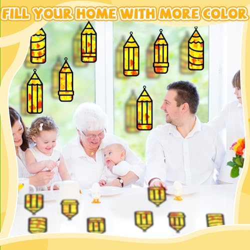 32 Sets Back to School Pencil Suncatchers Craft Kit DIY Window Stained Glass Effect Pencils Paper Crafts for Home School Classroom Decoration Kid Birthday Gifts Creative Art Projects Activity Game - Image 6