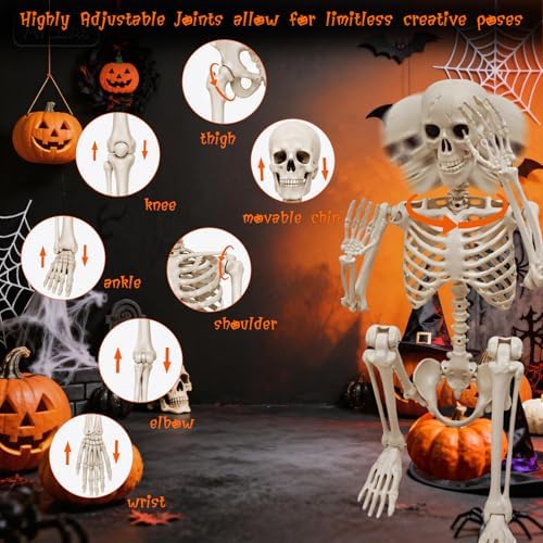 breesky Life Size Skeleton for Halloween: 4.43ft Realistic Human Anatomy Full Body Skeleton Model with 360° Posable Movable Arms - Skeletons for Outdoor Yard Haunted House Atmosphere Decoration - Image 5