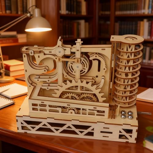 3D Wooden Puzzles for Adults, Motorized Marble Run Spiral Model Kit - Natural Wood DIY Craft Building Set, Unique Gift for Adults Men Women - Image 3