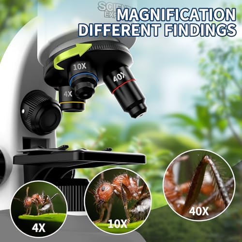 Microscope for Kids Scientific Experiment Kit 40X-1600X Magnification LED Light Educational STEM with Slides and Lab Tools Ages 6-12 (White) - Image 5