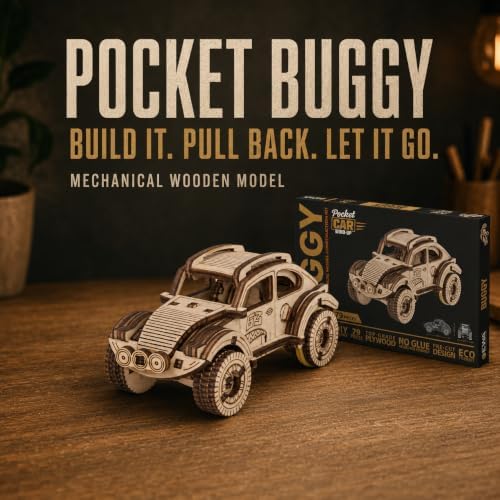 EWA Eco-Wood-Art Pocket Buggy - 3D Wooden Puzzle Mechanical Model Kit DIY Wood Construction Set - Image 2