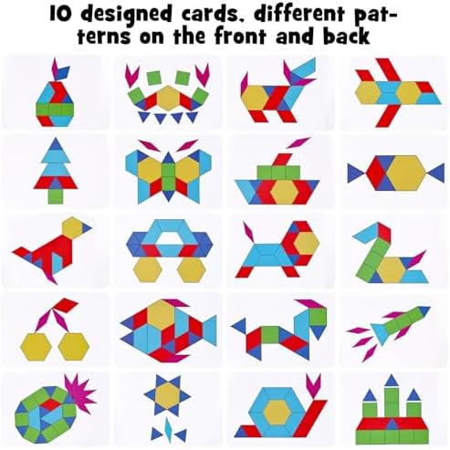 3 otters Wooden Pattern Blocks Shapes for Kids, Geometric Tangram Puzzle with Activity Cards, 150 PCS Educational Toy (Pack of 2) - Image 5