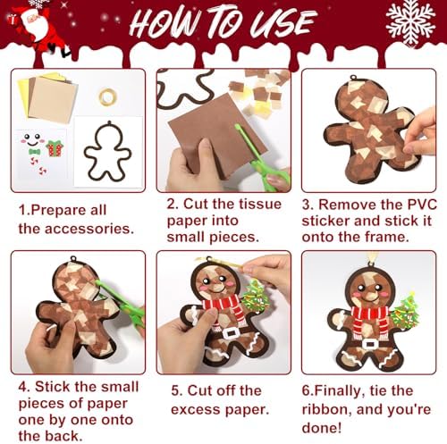 36 Set Christmas Gingerbread Suncatchers Craft Kit for Kids Christmas Tissue Paper Sun Catchers Bulk DIY Your Own Gingerbread Man Hanging Ornament for Xmas Holiday Party Home School Classroom Activity - Image 4